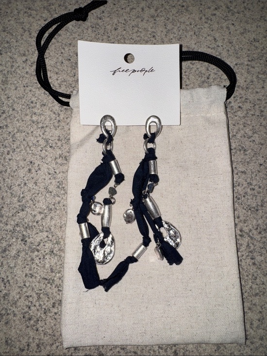 Free People Jewelry - Free People Navy & Silver Fabric Tassel Drop Earrings